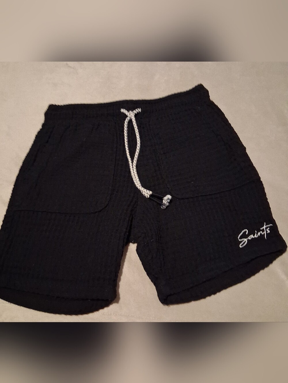 Black Men's Waffle-Knit Drawstring Shorts